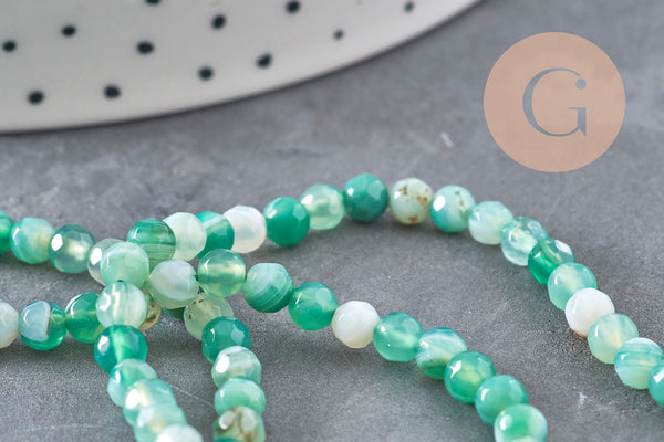 Perles Agate rayée naturelle vert facettées 4mm, x1 fil de 38cm (G11093)