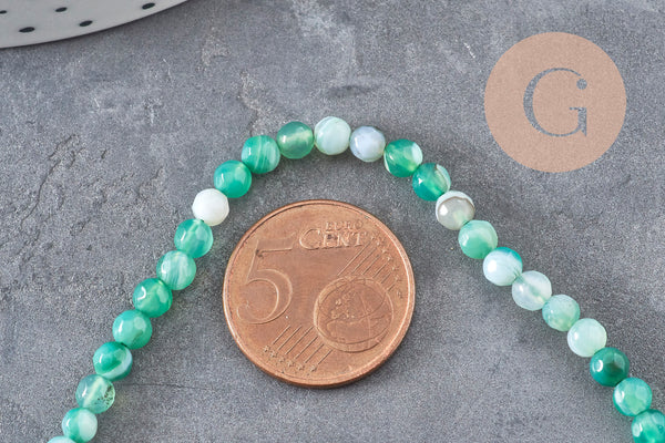 Perles Agate rayée naturelle vert facettées 4mm, x1 fil de 38cm (G11093)