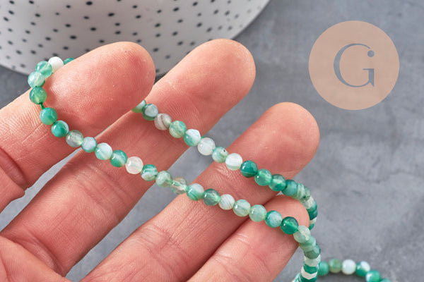 Perles Agate rayée naturelle vert facettées 4mm, x1 fil de 38cm (G11093)