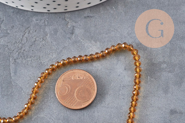 Perles abacus cristal jaune doré transparent 3.5mm, x1 fil de 29cm (G11068)