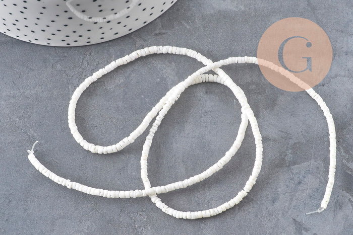 Perles heishi coquillage naturel blanc 3-4mm x1 fil de 60cm (G11092)