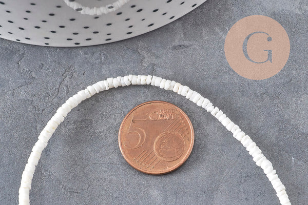 Perles heishi coquillage naturel blanc 3-4mm x1 fil de 60cm (G11092)