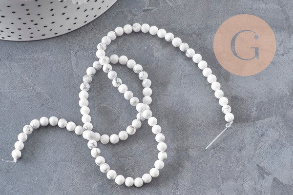 Perle ronde howlite blanche naturelle 4mm, x1 fil de 38cm (G11091)