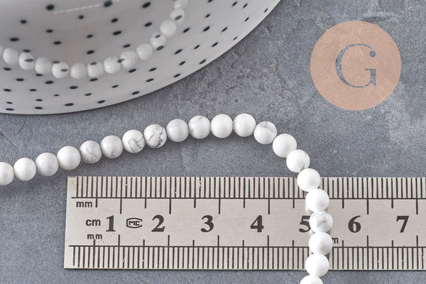 Perle ronde howlite blanche naturelle 4mm, x1 fil de 38cm (G11091)