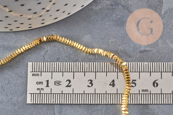 Perle rondelle carrée hématite de synthèse dorée 2mm, x1 fil de 40cm (G11060)