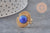 Bague réglable pierre bleue acier inoxydable doré PVD Taille 53, x1 (G11078)