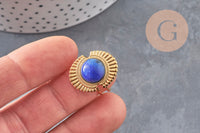 Bague réglable pierre bleue acier inoxydable doré PVD Taille 53, x1 (G11078)