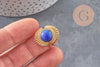 Bague réglable pierre bleue acier inoxydable doré PVD Taille 53, x1 (G11078)