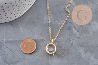 Collier locket rond porte-photo verre laiton doré 18K, x1 (G11087)