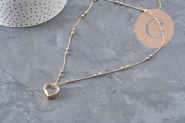Collier locket rond porte-photo verre laiton doré 18K, x1 (G11087)