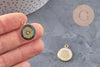 Pendentif rond motif pissenlit acier 304 inoxydable doré 16mm, x1 (G11103)