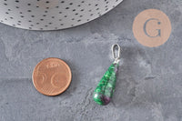 Pendentif goutte rubis zoisite naturel acier inoxydable platine 28mm, x1 (G11120)