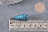 Pendentif goutte agate naturelle bleu acier inoxydable platine 28mm, x1 (G11117)