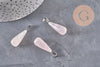 Pendentif goutte quartz rose naturel acier inoxydable platine 28mm, x1 (G11118)
