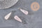 Pendentif goutte quartz rose naturel acier inoxydable platine 28mm, x1 (G11118)