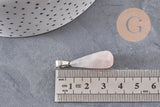 Pendentif goutte quartz rose naturel acier inoxydable platine 28mm, x1 (G11118)