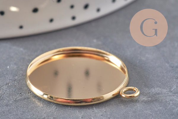 Pendentif rond support pour cabochon 25mm acier inoxydable doré, x1 (G11124)