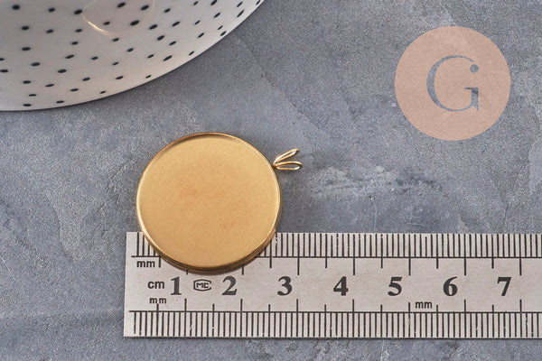 Pendentif rond support pour cabochon 25mm acier inoxydable doré IP, x1 (G11125)