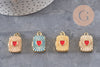Pendentif locket rectangle cœur porte-photo laiton doré 18K émaillé 26mm, x1 (G11146)