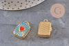Pendentif locket rectangle cœur porte-photo laiton doré 18K émaillé 26mm, x1 (G11146)