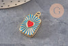 Pendentif locket rectangle cœur porte-photo laiton doré 18K émaillé 26mm, x1 (G11146)