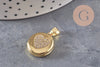 Pendentif locket rond laiton doré 18K coeur zircons 23mm, x1 (G11137)