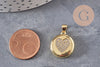Pendentif locket rond laiton doré 18K coeur zircons 23mm, x1 (G11137)