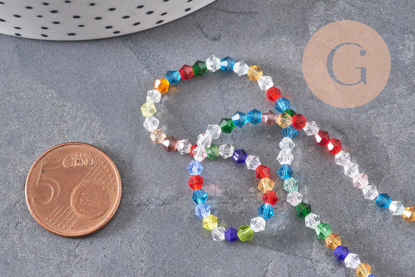 Perles cristal toupies à facette multicolore 3-3.3mm, x1 fil de 32.5cm (G11127)