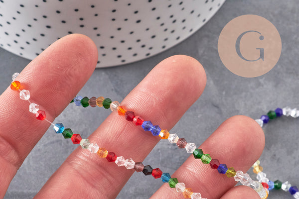Perles cristal toupies à facette multicolore 3-3.3mm, x1 fil de 32.5cm (G11127)