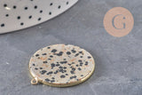 Pendentif rond jaspe dalmatien naturel laiton doré 32mm, x1 (G11123)