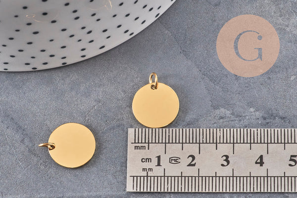 Pendentif rond acier 304 inoxydable doré IP 14mm finition Miroir, x1 (G11143)