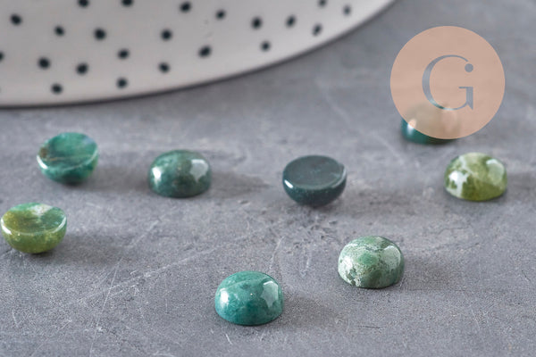Cabochon rond agate mousse verte 8mm, x1 (G11115)