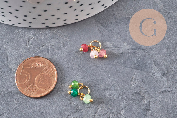 Breloque perles jade naturel coloré acier 304 inoxydable doré 11mm, x1 (G11148)