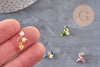 Breloque perles jade naturel coloré acier 304 inoxydable doré 11mm, x1 (G11148)