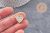 Pendentif locket rond laiton doré 18K coeur nacre naturelle 18.5mm, x1 (G11136)