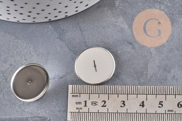 Clous-puces oreille support cabochon rond 10mm acier 304 inoxydable platine, x2 (G11130)
