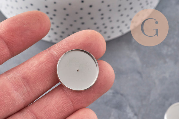 Clous-puces oreille support cabochon rond 10mm acier 304 inoxydable platine, x2 (G11130)