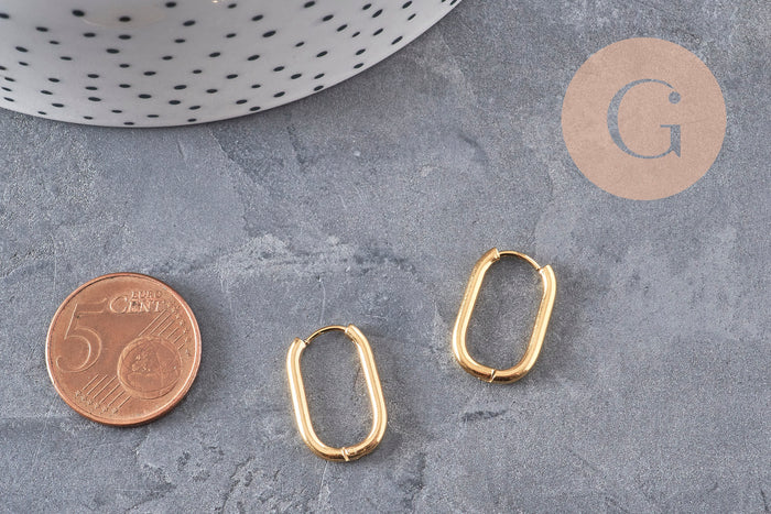 Boucles ovales créoles interchangeable acier 304 inoxydable doré IP 19mm, la paire (G11131)
