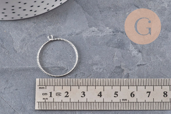 Pendentif rond torsadé laiton platine 27.5mm pour résine, x1 (G11135)