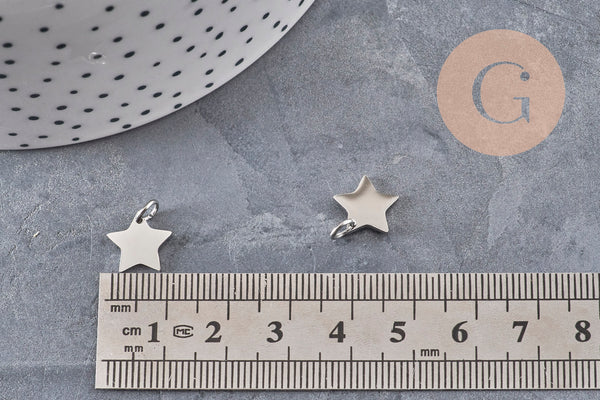 Pendentif étoile acier 304 inoxydable platine 12mm, x2 (G11158)