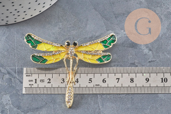 Broche pin's Libellule insecte ailé zamac doré zirconia 57x70mm, x1 VALIDE