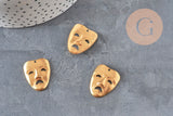 Brass raw Carnival theater mask pendant 25mm, x1 (G10164)