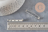 Platinum-plated flat iron pin brooch base 39.5mm, x5 (G11209)