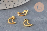Textured hollow moon charm, gilded zamak 15mm, x5 (G11221)