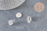 Clous-puces oreille support cabochon rond 12mm acier 304 inoxydable argenté, x10 (G11214)