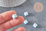 Cuentas cubo de cerámica azul claro 8mm, x5 (G11240)