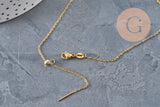 Collier chaine réglable forçat acier 304 inoxydable doré IP 2mm/51cm, x1 (G11257)