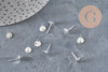 Clous-puces oreille rond acier 304 inoxydable argenté 925 texturé 12mm, la paire (G11189)