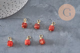 Natural carnelian cube charm, gilded brass 14.5mm, x1 VALID
