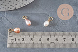 Breloque perle d'eau douce naturelle goutte rose pêche laiton 11mm, x1 (G11275)